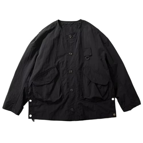 Veste travail japonais homme résistant à l'eau veste cargo ample noire à poches