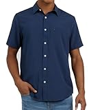 DKNY Camisas de manga corta con botones para hombre, de secado rápido, resistentes a las arrugas, elásticas, con botones, Azul marino, Small