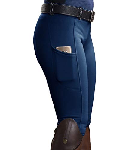 Minetom Pantalon Femmes Leggings D'Équitation Taille Haute pour Les Cavaliers Skinny Pantalon De Tir À l'arc Leggings avec Poche A Bleu M