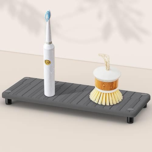 Sink Caddy Instant Dry Kitchen Organizer, Drying Stone Sink Tray with Stainless Steel Feet Stand, Sponge Soap Holder for Bathroom & Modern Home Decor（Piano Key,Grey）