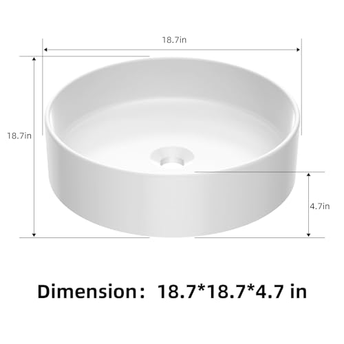 GAOMON Vessel Sink Round, 18"x18" Bathroom Sink White Ceramic Lavatory Vanity Above Counter Vessel Sink Art Basin - white