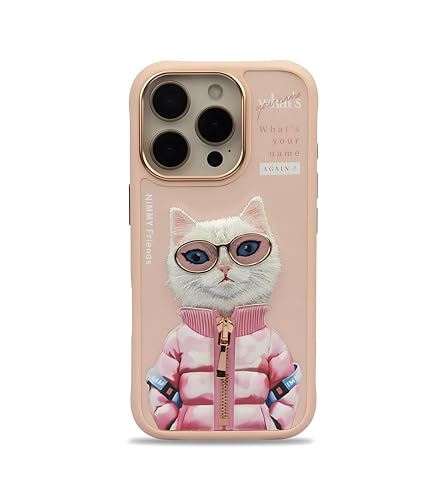 Image of Nimmy Cool 2.0 iPhone 16 Pro Case - White Rich & Beauty | 3D Embroidered Pet Design | Shockproof Protective Cover | Trendy Glasses Series Case for Girls & Women