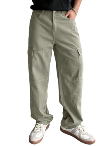 Men's Pants Men's Solid Color Straight-Leg Pants with Pockets Casual