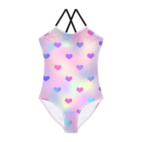 susiyo Girls One Piece Swimsuits Shiny Holographic Hearts Bathing Suit Quick Dry Beach Swimwear for Toddler Girl 3-10T
