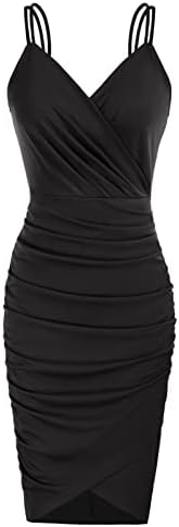 GRACE KARIN Women's Cocktail Dress Wrap V-Neck Ruched Short Wedding Guest Dress Black L