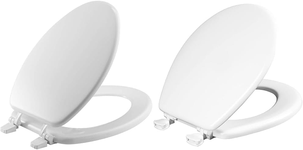 BEMIS 1400TTA 000 Economy Toilet Seat, ELONGATED, Durable Enameled Wood, White & Mayfair Athens Toilet Seat, 1 Pack Round, White
