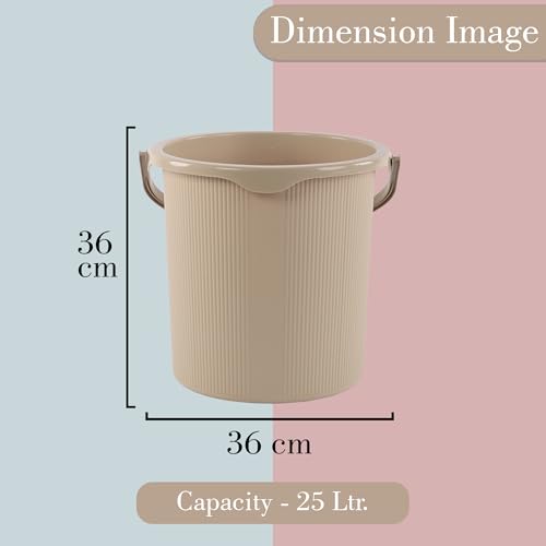 Image of Kuber Industries 3 Pcs Plastic 25 Ltr Bucket for Bathroom | Sturdy and Easy Grip Handle | Big Bucket for Bathing | Magnite 25 | Cream