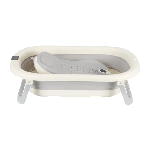 Bañera plegable para bebés, con termómetro y soporte de baño integrados, diseño antideslizante, ergonómico y ahorra espacio, fácil de limpiar (Gris)