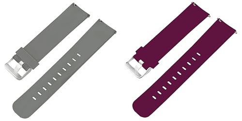 Image of ACM Pack of 2 Watch Strap Silicone Belt 22mm compatible with Beatxp Unbound Neo Smartwatch Casual Classic Band (Grey /Purple)