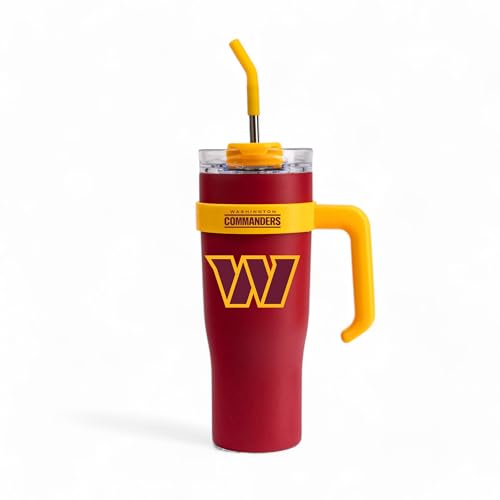 Image of The Memory Company Officially Licensed 46oz Team Color Slim Tumbler with Straw and Handle, Washington Commanders
