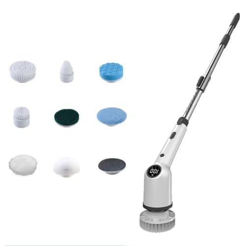 Wrtysully Fregadora Giratoria EléCtrica para Limpieza con 9 Cabezales de Cepillo Reemplazables, Cepillo de Limpieza InaláMbrico para Pared de Azulejos de Piso de BañO