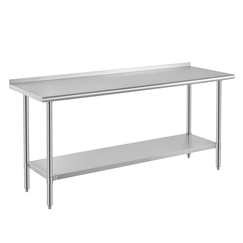 Image of ROCKPOINT All Stainless Steel Perp Table with Backsplash 24x72 Inch, Commercial Heavy Duty Table with Stainless Legs & Adjustable Undershelf, 890 lb Capacity for Restaurant,Home and Outdoor Kitchens