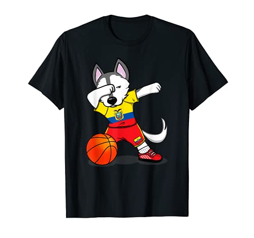 Dabbing Husky Ecuador Basketball Fans Jersey Ecuadorian Flag T-Shirt, Black