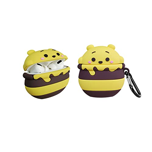 KAKUYI (Bee Honey Pot) Airpods Pro Hülle Cover Soft Silikon, 3D Cute Cartoon AirPods Pro Hülle Lustiger Abdeckung Stoßfest Vollschutz Hülle mit Schlüsselbund für Mädchen Kinder Jungen Frauen Cover