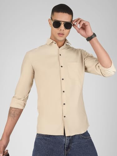 Image of Mens Cotton Lycra Full Sleeve Slim Fit Semi-Formal Shirt | Textured Pattern | Curved Hem