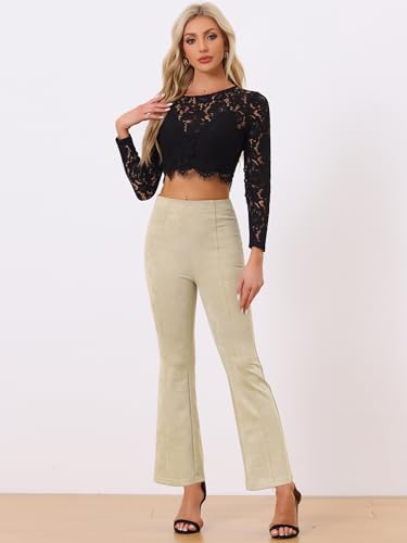 Image of Allegra K Women's Faux Suede Pants Business Casual Wide Legs Bell Bottom Flared Trousers