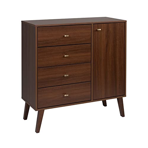 Prepac Milo Mid-Century Modern 4-Drawer Chest With Door, Cherry #TOP27