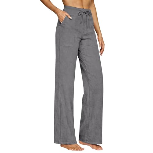 Pantalon de loisirs élégant coupe fluide en lin naturel et coton doux