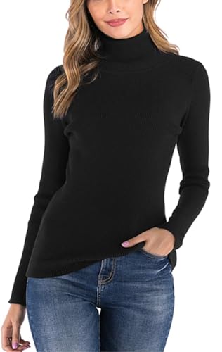 Women's Turtleneck Sweater Long Sleeve Pullover Knit Ribbed Sweater Knitwear Tops for Winter