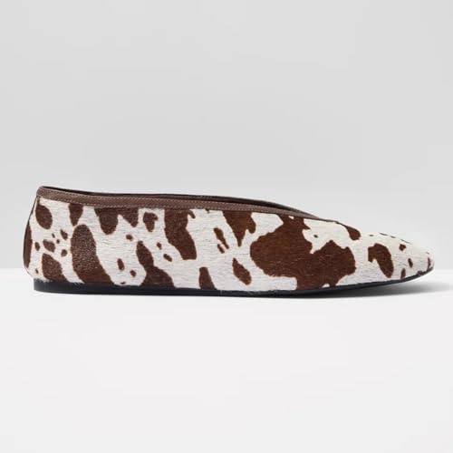 Calf Hair Flats for Women Square Toe Slip-On Cow Print Ballet Flats Comfort Daily Shoes4