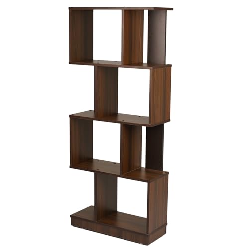 Image of Nilkamal Checkers Neo 4 Tier Engineered Wood Open Book Shelf|1 Year Warranty |Book Cabinet, Book Storage|for Living Room, Office, Library|Walnut