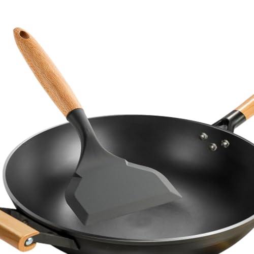Espátula de silicona | Espátula de silicona fina resistente al calor | Espátula de silicona con mango de madera, resistente a los arañazos, para carne, huevo frito, pastel de carne