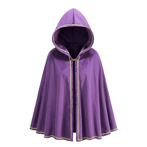 DELIVESS Adults Renaissance Medieval Cape Velvet Hobbit Cloak for Halloween Party Victorian Capelet (25.6 Purple)