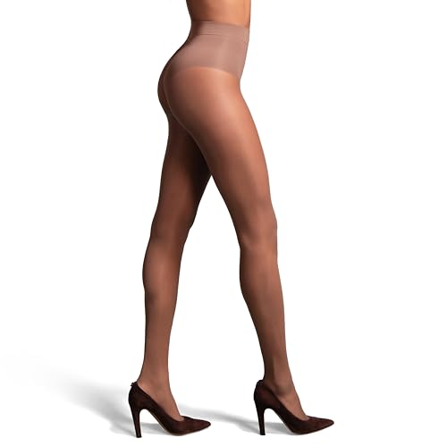 Leggs Bare Contour Luminous Skin Tights for Women with Contour Panty | High-Cut Panty Tummy Control & Smoothing Sheer Airbrushed Finish Stockings | Large Medium Nude