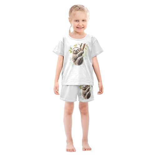 Sloth Branch Leaves White Pajama Set Short Sleeve Summer Pajamas Shorts Sets PJ Clothes Set Soft 5Y3