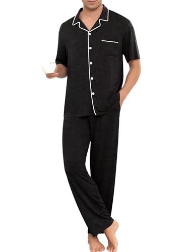 SWOMOG Men Pajamas Sets Short Sleeve Modal Sleepwear Two-Piece Soft PJs Sets Loungewear with Long Pants2