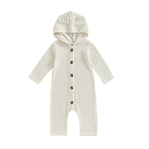 Image of Thorn Tree Newborn Baby Girl Boy Hooded Romper Unisex Baby Knitted Jumpsuit Infant Kids Solid Outfits Baby Girl Boy Jumpsuit