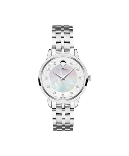 Movado 1881 Women's Watch - Swiss Automatic Movement, Stainless Steel Link Bracelet with Diamonds - 3 ATM Water Resistance - Luxury Fashion Timepiece for Her - 30mm