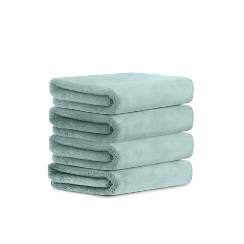 Image of HOUSSE Microfiber Face Towels | Ultra Absorbent, Odour-Free, Quick Dry 450 GSM Face Towel for Home, Gym, Travel, Running and Personal Use | 30x30 cm | Set of 4 in One Colour (Lily Pad, Pack of 4)