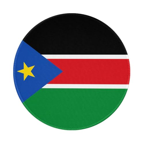 Tapis de souris rond drapeau du Soudan du Sud, base en caoutchouc antidérapant, idéal pour le bureau et les jeux, tapis de souris de bureau 20,3 cm