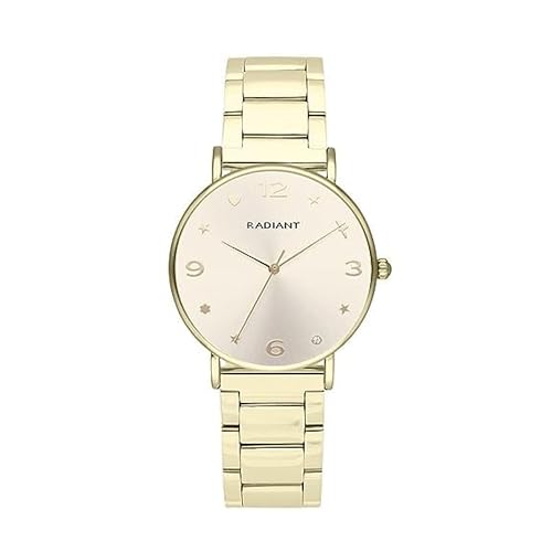 Radiant - Colección Cozy - Reloj analógico de Cuarzo. Reloj de Pulsera para Mujer. Reloj de Brazalete con Esfera y Correa Dorada de tamaño 36mm. 3ATM