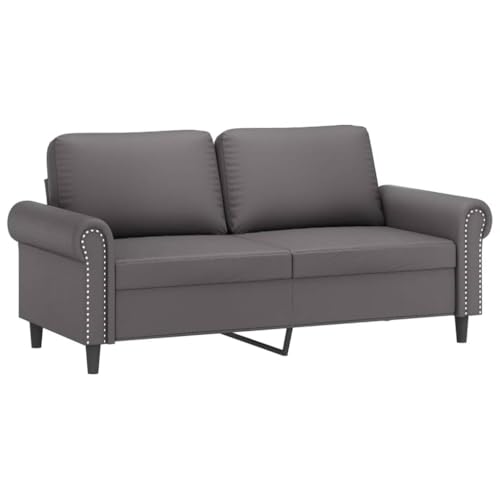 vidaXL Sofagarnitur 3-TLG., Sessel Couch mit Kissen Fußhocker, Sofa Wohnzimmersofa mit Armlehnen, Couchgarnitur Designsofa Sitzmöbel Polstermöbel, Grau Kunstleder – Bild 5