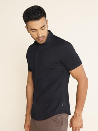Image of DaMENSCH Men's Constant All-Degree Half Sleeve Regular fit Shirt, Pique Textured, Thermoregulating Cotton Blend, Recycled Fabric Shirts Stylish