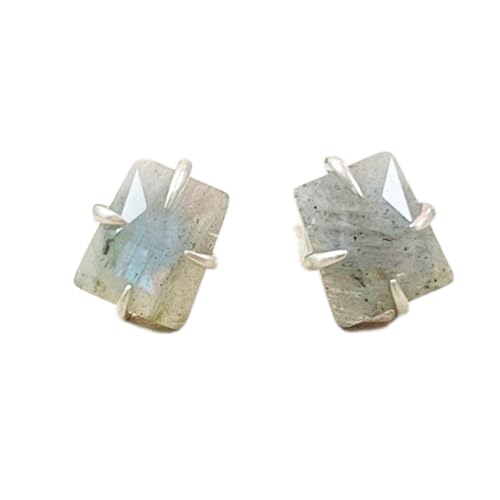 Puces d'oreilles labradorite naturelle argent 925 femme boucle rectangulaire LK_VSTD_0407