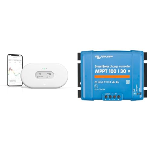 Image of Airthings 2960 View Plus - Radon and Air Quality Monitor with PM 2.5, CO2, VOC & Victron Energy SmartSolar MPPT 100V 30 amp 12/24-Volt Solar Charge Controller (Bluetooth)