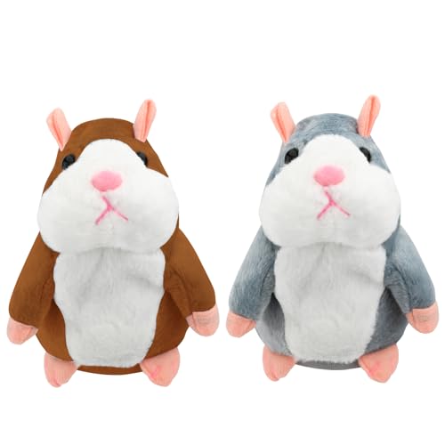 Peluche Interactivo de Hámster Que Habla y Repite - 2 Piezas, Juguete Parlante para Niños - Gris y Marrón
