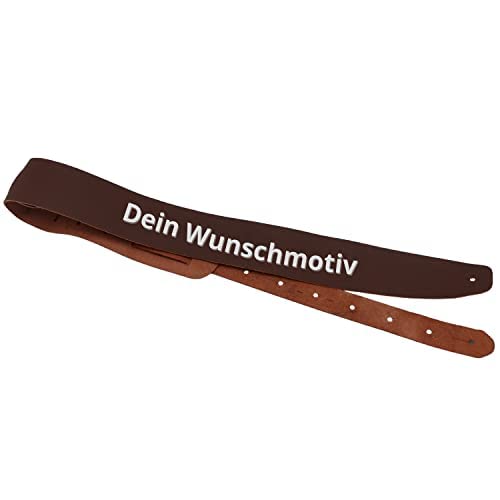 DER BANDMARKT Hochwertiger Leder-Gitarrengurt mit Motiv-Gravur | Gitarrengurt aus Leder für E-Gitarre, Westerngitarre, Akustik Gitarre oder Bass | E Gitarre Gurt aus echtem Leder mit Gravur (Braun)