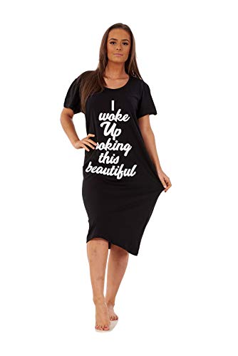 Malay Ladies Nightdress Round Neck Printed Words Short Sleeve Nightie Nightshirt M-XXL