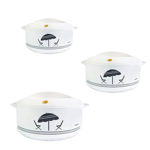 Cello Chef Super 3 pcs Insulated Hot Pot Casserole Gift Set 2300ml, 784ml, 1250ml (White)
