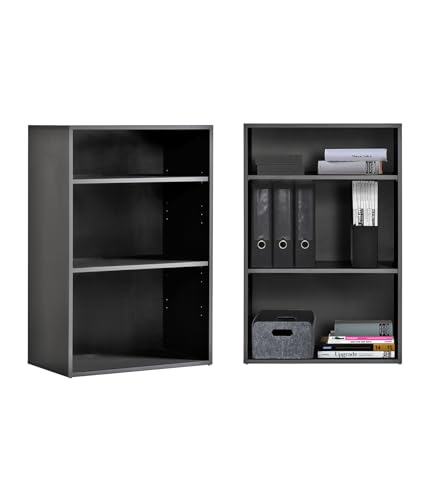 mokebo® Bücherregal Schwarz BZW. Anthrazit aus Holz 'Der Bücherwurm', Schuhregal, Holzregal, Aktenregal, Standregal fürs Wohnzimmer, Büro, Kinderzimmer, Regal klein für die Wand, 60cm Breite