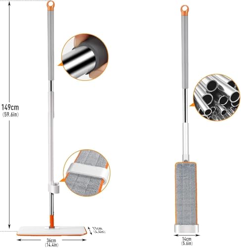 Image of TEKCOOL Moppers for Cleaning Floor Tekcool Microfiber Magic Mop for Floor Cleaning,Home Hands Free Squeeze Mop, Stainless-Steel Handle, Bucket Less and Microfiber Refill:'