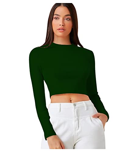 Image of Dream Beauty Fashion Women's Casual Round Neck Long Sleeves Stylish Crop Top - 17 inch Inches (Tee-Tally 02)