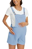 FEOYA Frauen Umstands Jumpsuit Baumwolle Umstandsmode Damen Overall Schwangerschafts Latzhose Weites Bein Kurz Hose Blau M