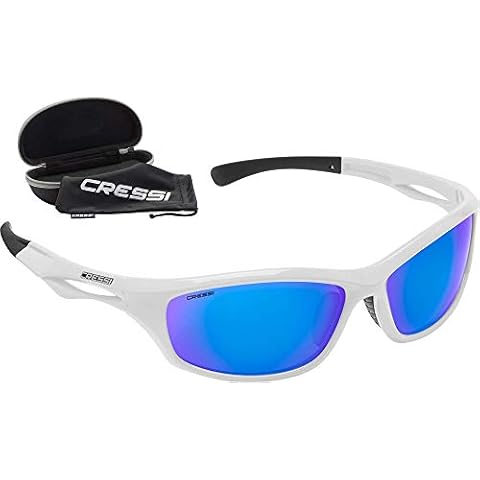 Cressi Unisex - Erwachsene Sniper Sunglasses Sport Sonnenbrillen, Weiße/Linsen Verspiegelte Blau, One Size Cover
