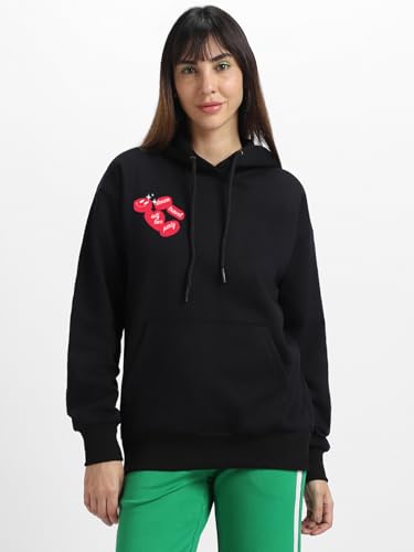 Image of JUNEBERRY Cotton Fleece Regular Fit Hooded Sweatshirt Lastest Back Graphic Printed Winter Hoodies for Women (Available in Colors: Black, SOYA Bean, Orange, Marshmellow, White & Lilac)