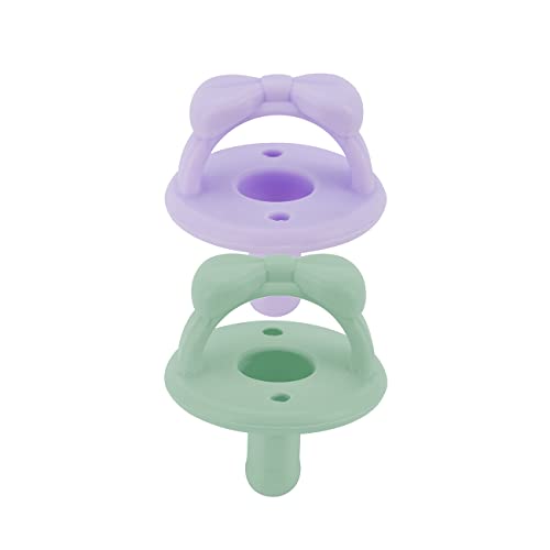 Image of Itzy Ritzy Silicone Pacifiers for Newborn - Sweetie Soother Pacifiers Feature Collapsible Handle & Two Air Holes for Added Safety; for Ages Newborn and Up, Set of 2 in Lilac & Mint